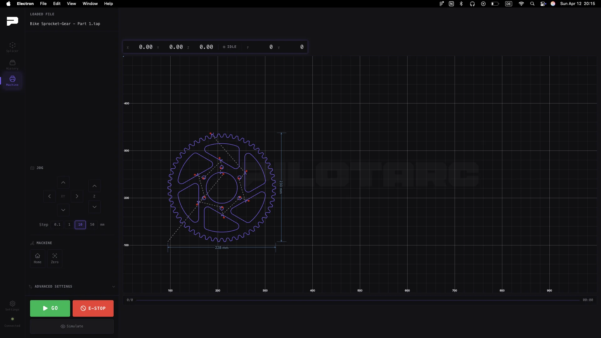 Pilotarc software — machine view